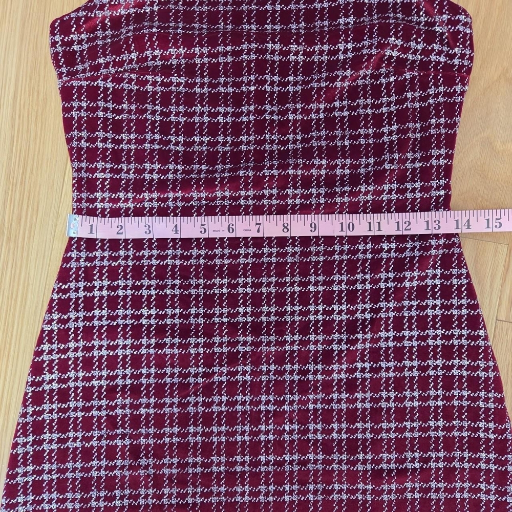 Red Velvet Silver Glitter Plaid Mini Dress -- Altar'd State, Size S - Picture 7 of 8